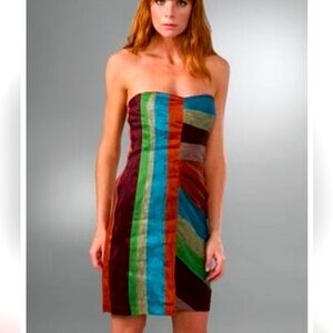 L.A.M.B Y2K Sweet Stripe Strapless Silk Mini Dress